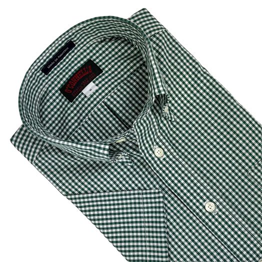O'Connell's Short Sleeve Cotton Broadcloth Sport Shirt - Gingham - Green