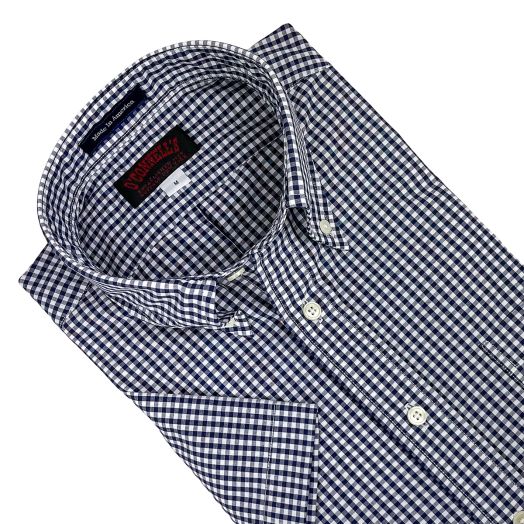 O'Connell's Short Sleeve Cotton Broadcloth Sport Shirt - Gingham - Navy