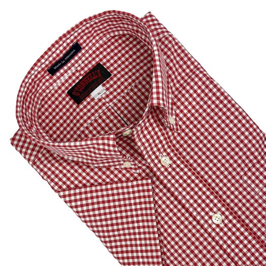 O'Connell's Short Sleeve Cotton Broadcloth Sport Shirt - Gingham - Red