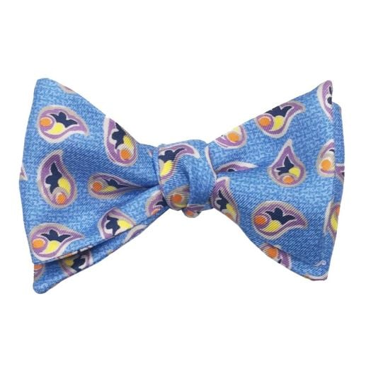 O'Connell's Silk Bow Tie - Deco Teardrop -  Light Blue, Yellow & Orange (85627)