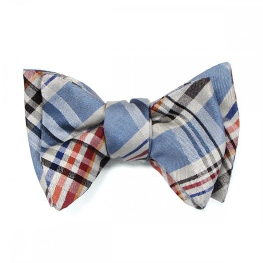 O'Connell's Silk Bow Tie - Plaid - Light Blue with White, Red & Orange (Blu1) (77565)