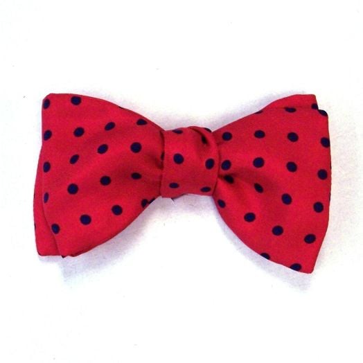 Atkinsons Silk Bow Tie - Polka Dots - Navy on Red (54250)