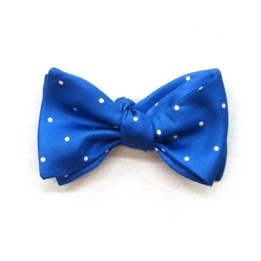 O'Connell's Silk Bow Tie - Polka Dots - White on Sky Blue (71643)