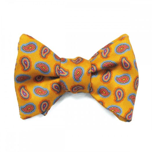 O'Connell's Silk Bow Tie - Teardrop Paisley - Yellow with Light Blue, Orange & Pink (Ylw3) (77577)