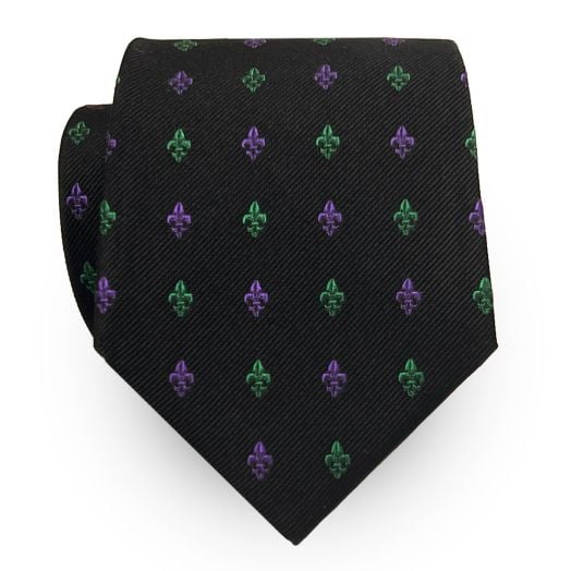 O'Connell's Silk Club Tie - Fleur-De-Lis - Green & Purple on Black (096539)