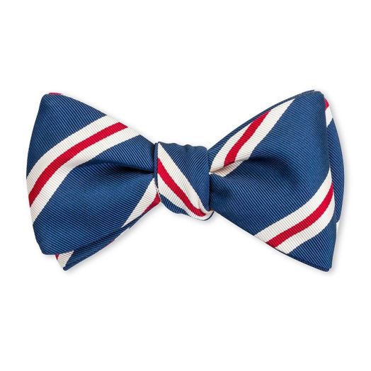 O'Connell's Silk & Cotton Mogador Bow Tie - Stripe - Blue & Red (118823)