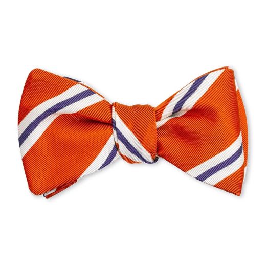 O'Connell's Silk & Cotton Mogador Bow Tie - Stripe - Orange & Purple (118824)