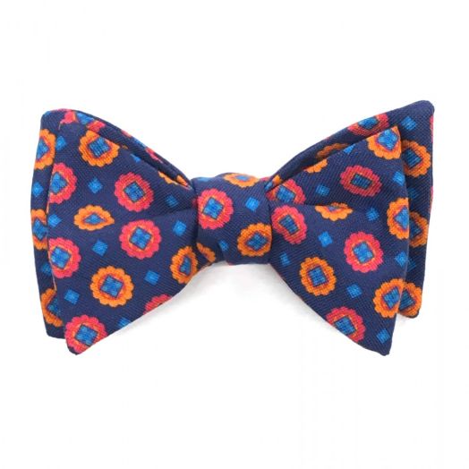 O'Connell's Silk Crepe Bow Tie - Navy, Orange & Fuchsia (87693)