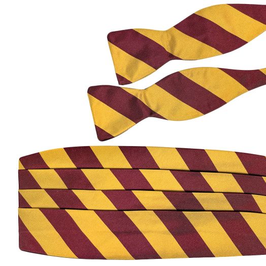 O'Connell's Silk Cummerbund & Bow Tie Set - Burgundy & Gold (77847)