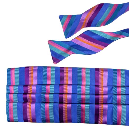 O'Connell's Silk Cummerbund & Bow Tie Set - Pastel Stripe (81820)