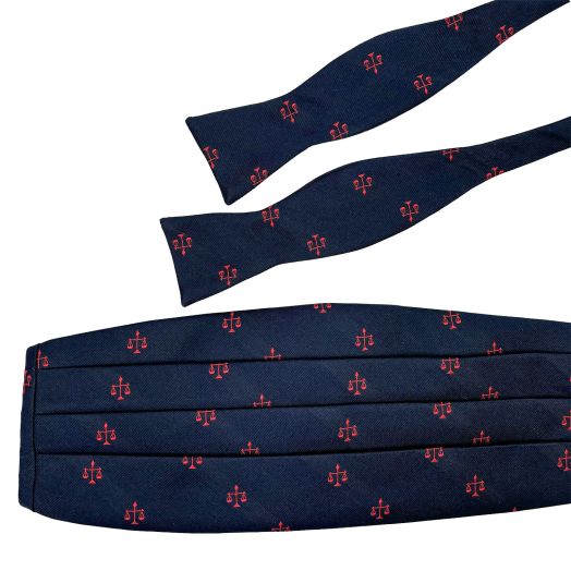 O'Connell's Silk Cummerbund & Bow Tie Set - Scales of Justice - Navy with Red (017551)