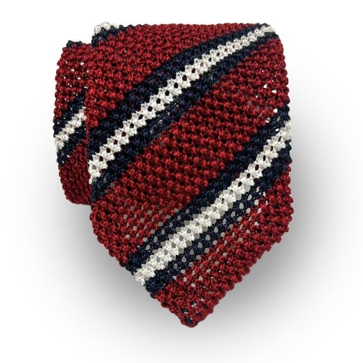 O'Connell's Silk Knit Necktie - Red with Navy & White