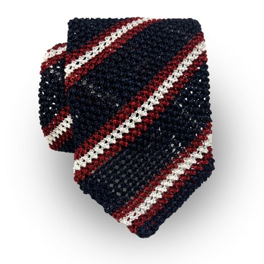 O'Connell's Silk Knit Necktie - Navy with Red & White (104298)