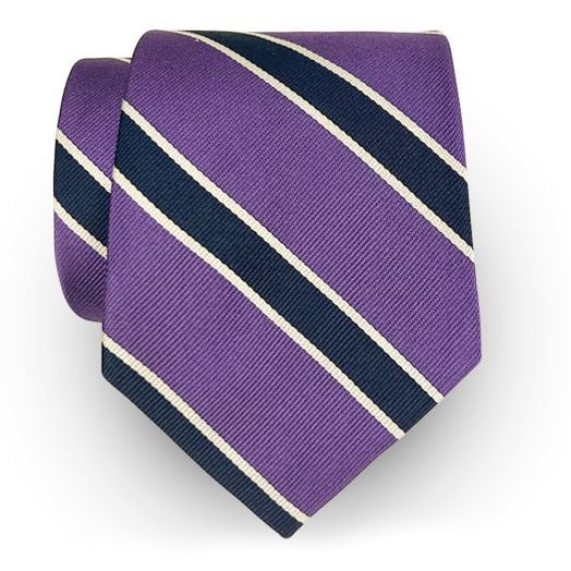 O'Connell's Silk Necktie - British Repp - Purple, Navy & White Extra Long (95285)
