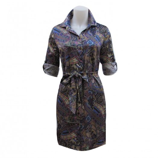 O'Connell's Silk Paisley Shirtdress - Blues