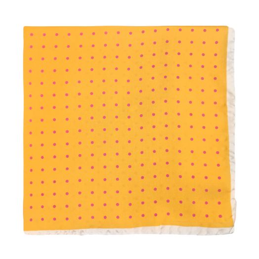 O'Connell's Silk Pocket Square - Polka Dots - Pink on Yellow (72837)