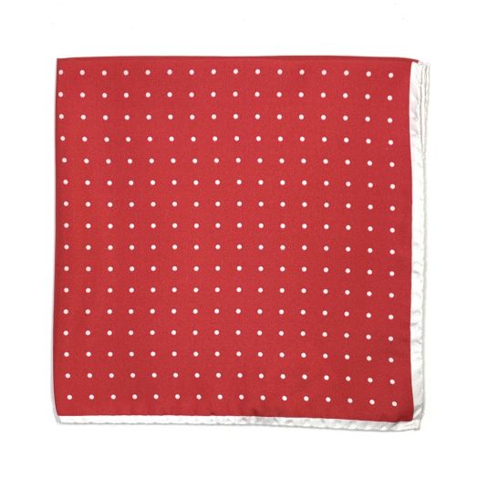 O'Connell's Silk Pocket Square - Polka Dots - White on Red (54050)