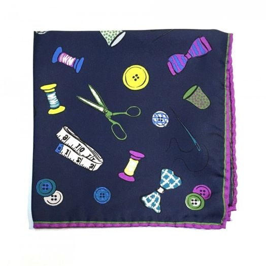 O'Connell's Silk Pocket Square - Tailoring Goods - Navy with Plum (92257)