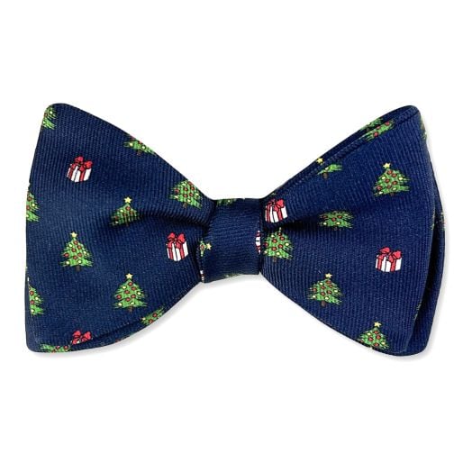 O'Connell's Silk Print Bow Tie - Yuletide - Navy (113705)