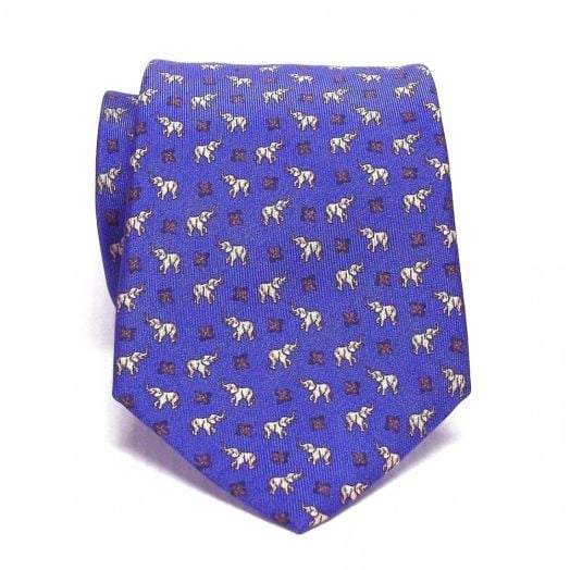 Marchesi di Como Silk Print Necktie - Elephants - Blue (63446)