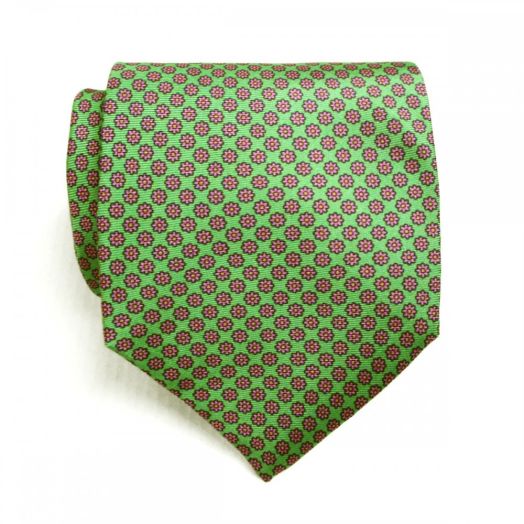 O'Connell's Silk Print Necktie - Mini Floral - Green with Pink & Orange (75361)