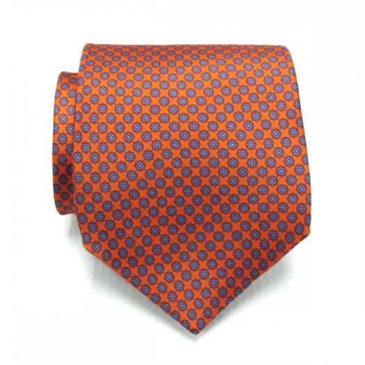 O'Connell's Silk Print Necktie - Mini Floral - Orange with Lilac & Sky (75357)