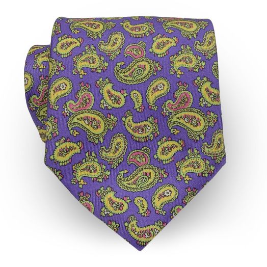 O'Connell's Silk Print Necktie - Paisley - Purple & Lime (26379)
