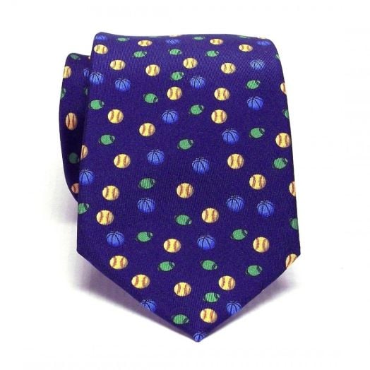 Marchesi di Como Silk Print Necktie - Play Ball - Navy (63445)