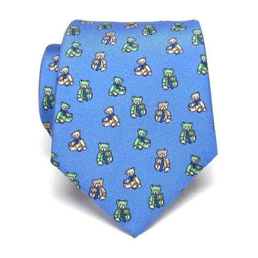 Marchesi di Como Silk Print Necktie - Teddy Bears - Blue (63448)