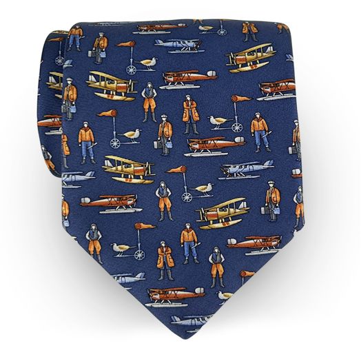 O'Connell's Silk Print Tie - Aviation - Blue (113997)