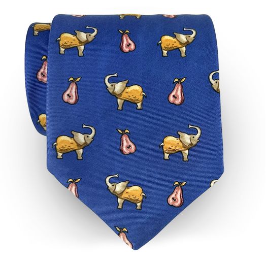 O'Connell's Silk Print Tie - Elephant Pear - Blue (099520)