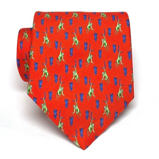 O'Connell's Silk Print Tie - Hanging Monkey - Tomato Red (47612)