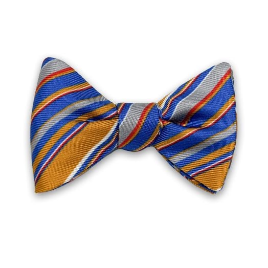 O'Connell's Silk Stripe Bow Tie - Rust & Blue (103011)