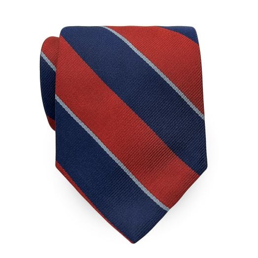 O'Connell's Silk Stripe Tie - Navy & Red with Sky