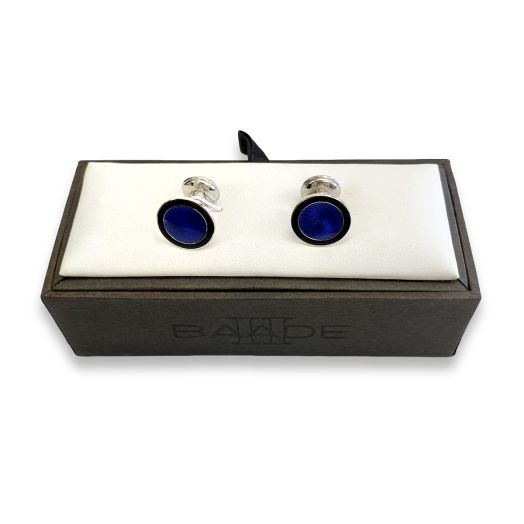 O'Connell's Silver Finish Cuff Links - Blue Swirl with Black (56587)