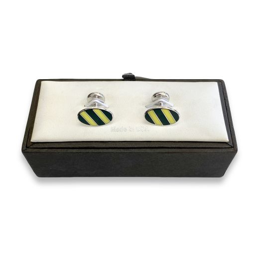 O'Connell's Silver Finish Cuff Links - Repp Stripe - Green & Yellow (110599)