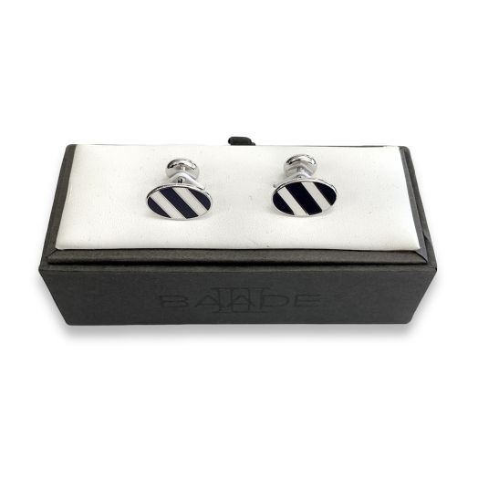 O'Connell's Silver Finish Cuff Links - Repp Stripe - Lapis & Mother of Pearl (53757)