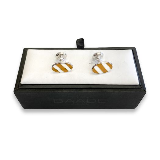 O'Connell's Silver Finish Cuff Links - Repp Stripe - Orange & White (92341)