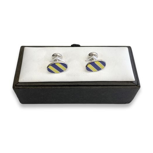 O'Connell's Silver Finish Cuff Links - Repp Stripe - Purple & Gold (83272)