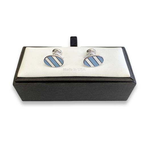 O'Connell's Silver Finish Cuff Links - Repp Stripe - Sky Blue & White (73442)