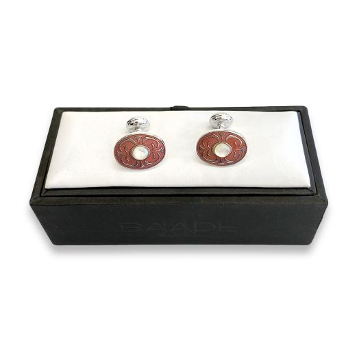 O'Connell's Silver Finish Cuff Links - Scrolled Oval - Pink with Mother of Pearl (92342)