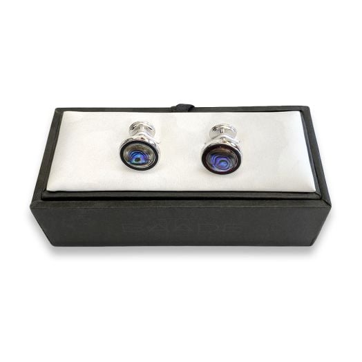 O'Connell's Silver Finish Cufflinks - Abalone with Black Border (89878)