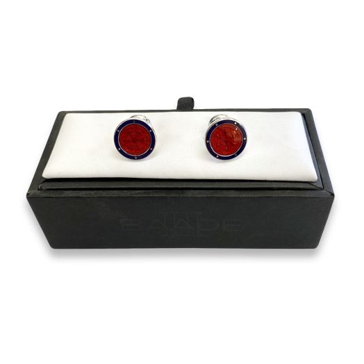O'Connell's Silver Finish Cufflinks - Navy & Crimson Enamel (89879)