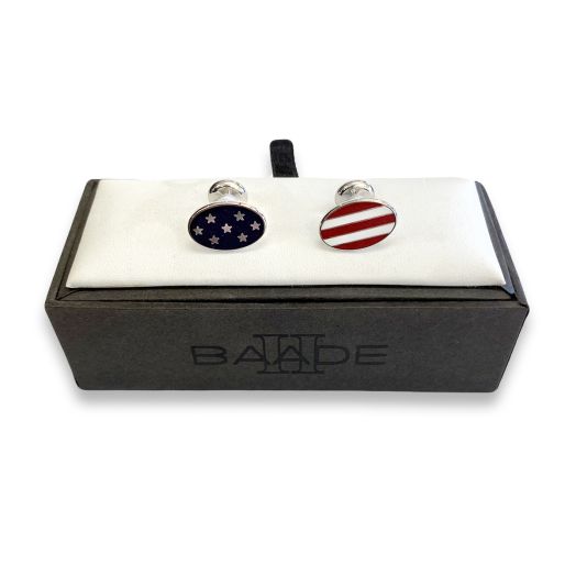O'Connell's Silver Finish Enamel Cufflinks - Stars and Stripes (53756)
