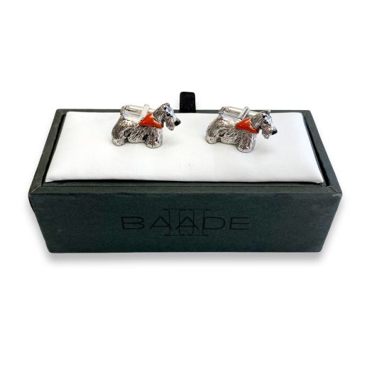 O'Connell's Silver Finish Hand Painted Enamel Cufflinks - Scottish Terrier (53750)