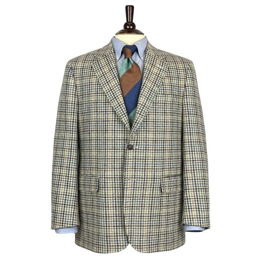 O'Connell's Sport Coat - Abraham Moon Merino Lambswool Dogstooth Check - Blue, Green, Tan & Charcoal
