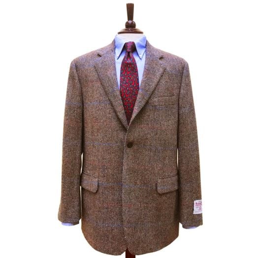 O'Connell's Sport Coat - Harris Tweed - Brown Herringbone with Windownpane (87203)