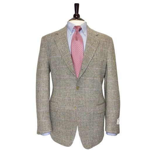 O'Connell's Sport Coat - Harris Tweed - Brown & Sky Herringbone with Windowpane