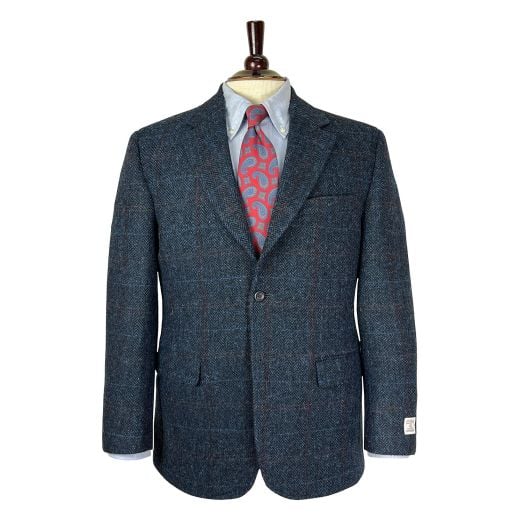 O'Connell's Sport Coat - Harris Tweed - Navy Herringbone with Windowpane