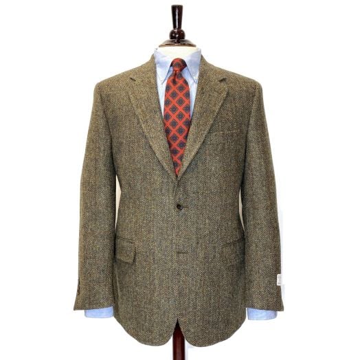 O'Connell's Sport Coat - Harris Tweed - Olive Brown Herringbone with Windowpane